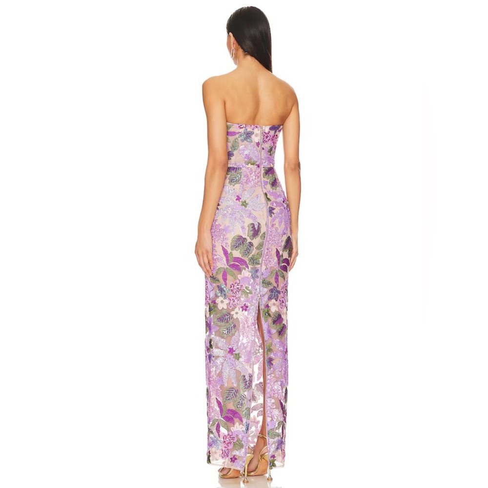 Bronx and Banco Lavender Floral Strapless Sequin Gown - Picture 3 of 9